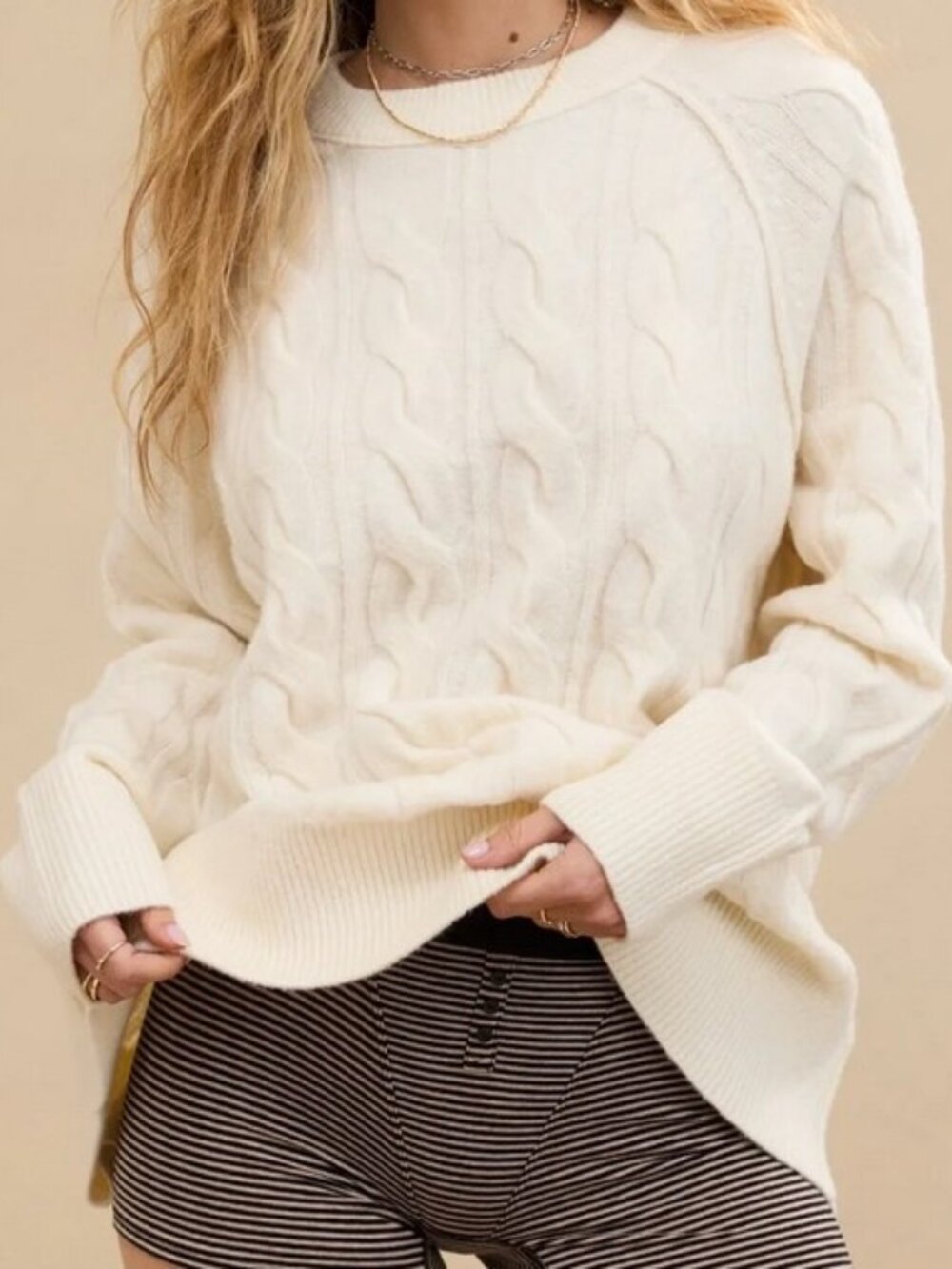 Aerie unREAL Cable Crewneck Sweater L